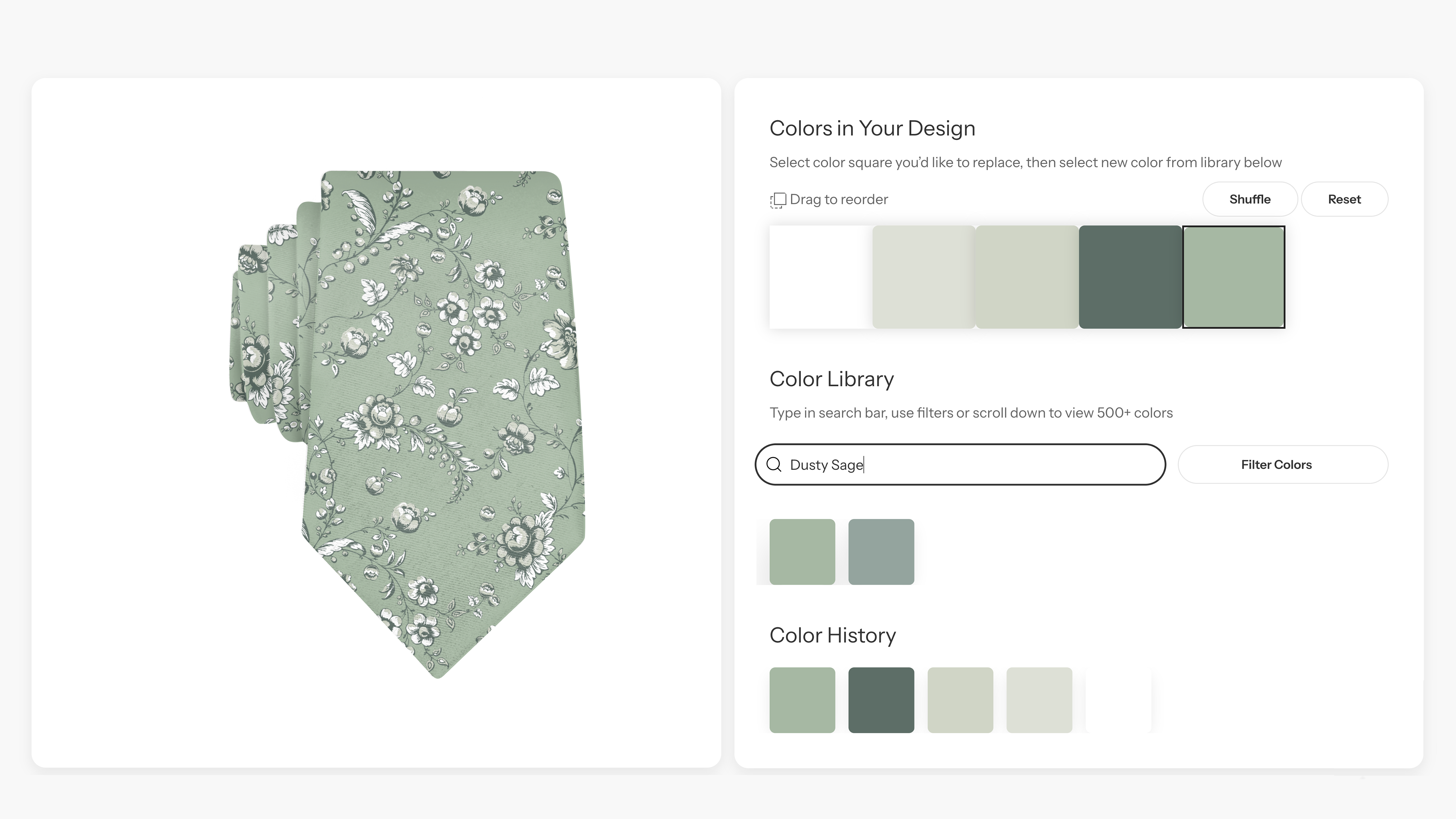 screenshot from the Knotty Tie color customizer showing a tie being recolored.