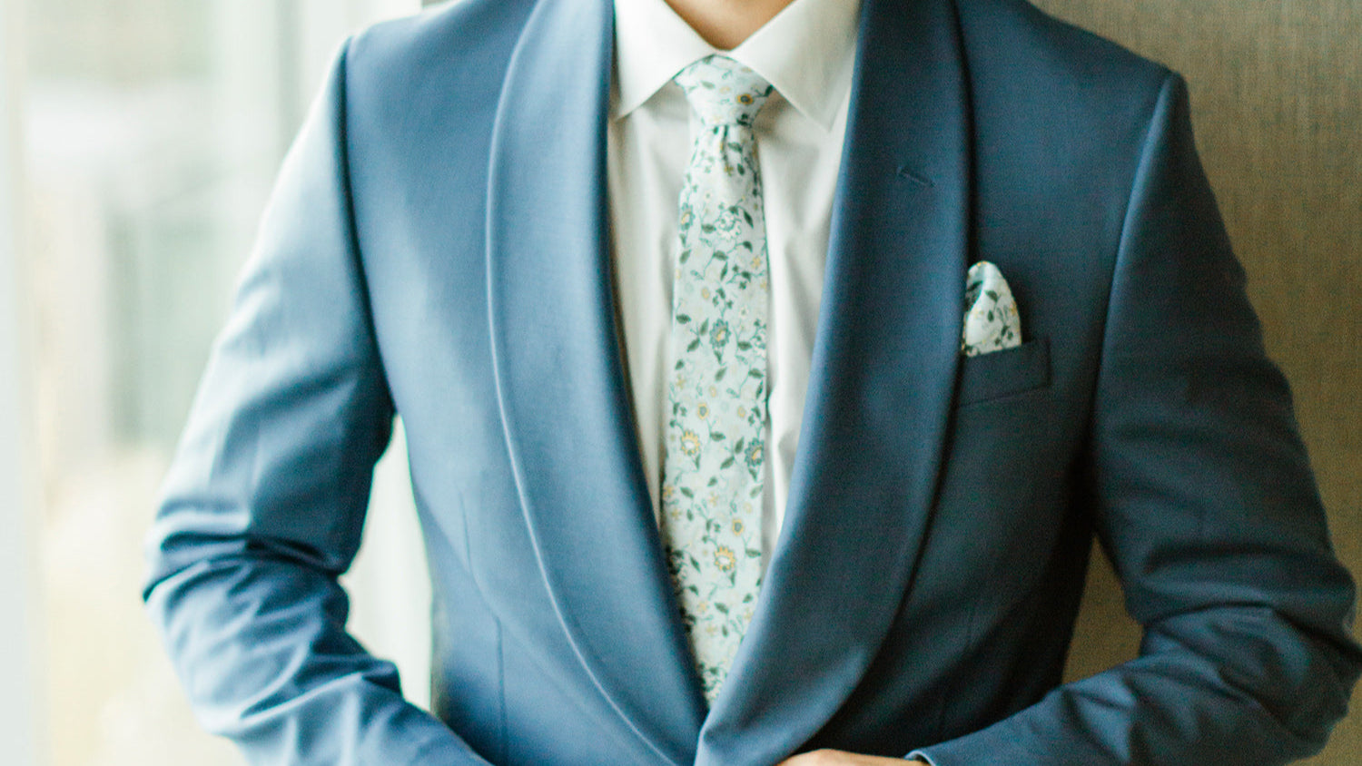 Matching floral necktie and pocket square customized to match wedding
