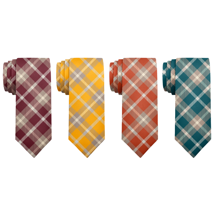 plaid neckties in different colors to match bridesmaids dresses