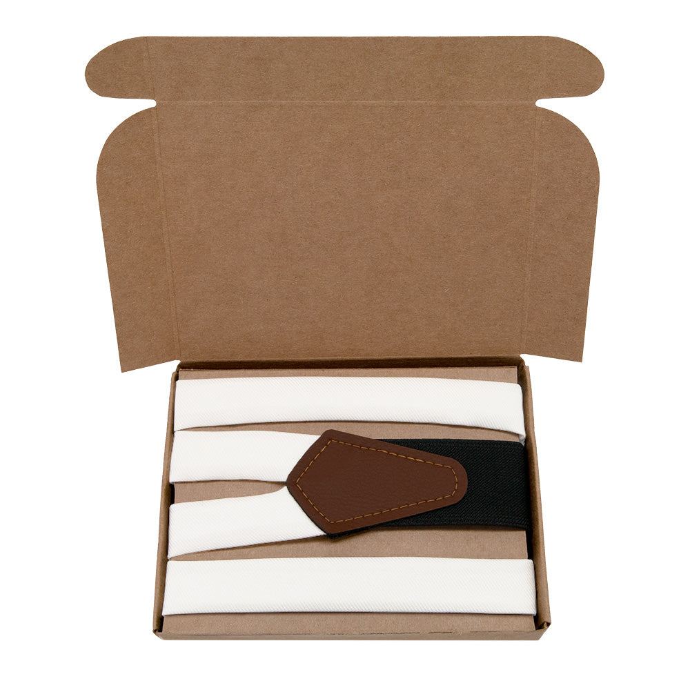 Solid KT Ivory Suspenders - Kraft Gift Box Packaging - Knotty Tie Co.