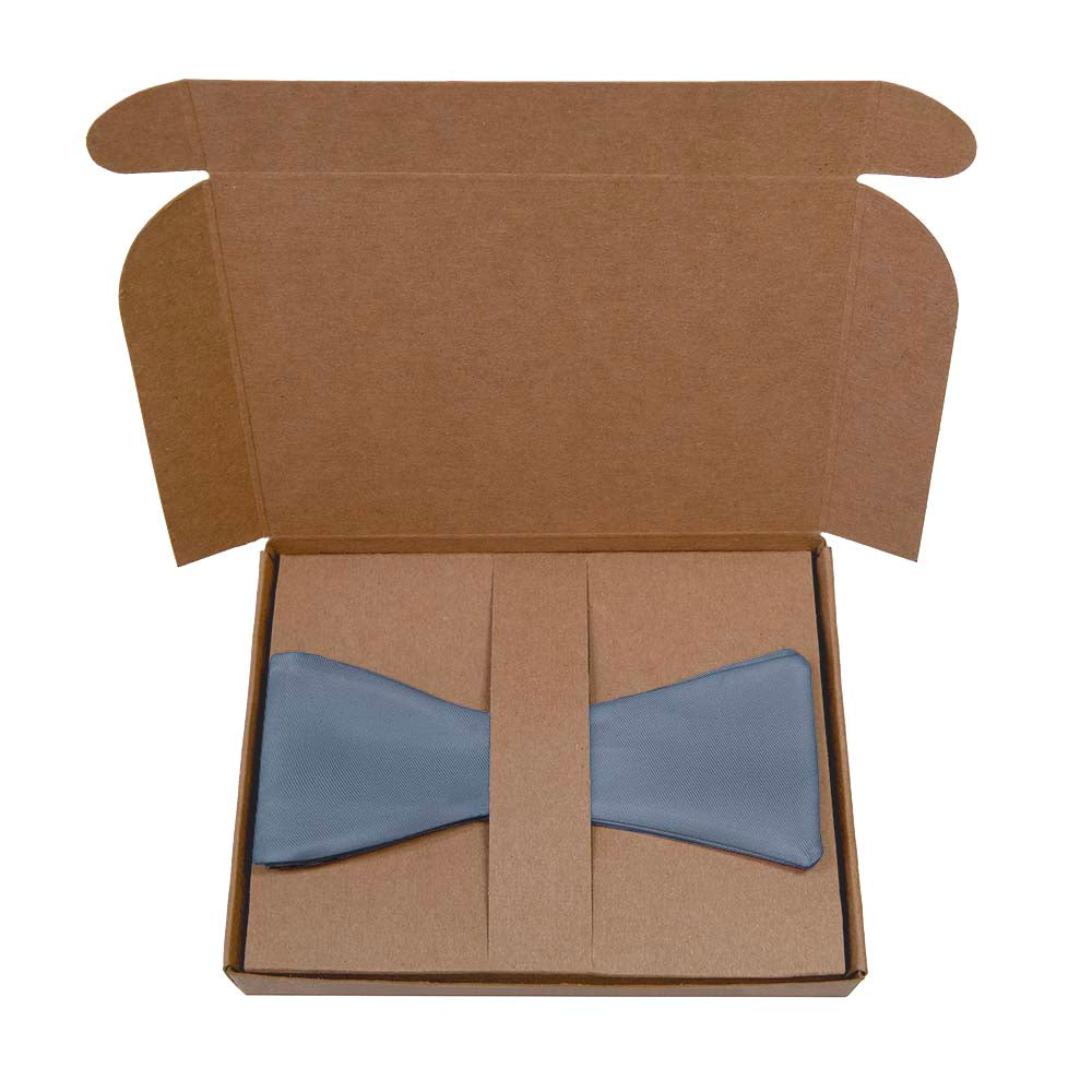 Solid KT Steel Blue Bow Tie- Kraft Gift Box Packaging - Knotty Tie Co.