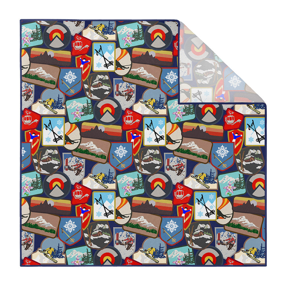 Vintage Ski Patches Pocket Square - Printed - Knotty Tie Co.