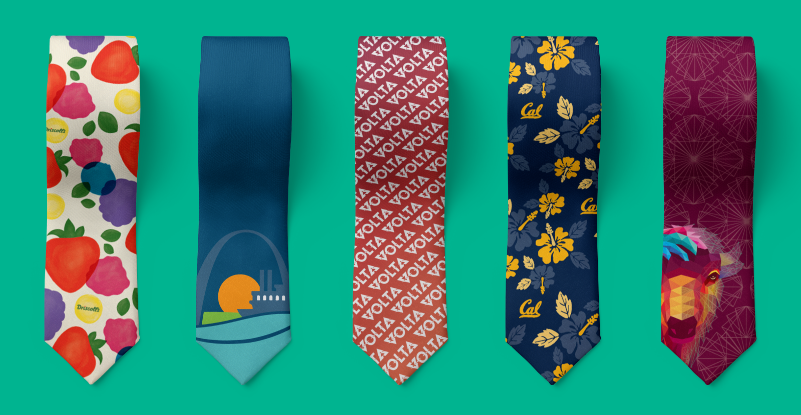Examples of custom logo tie designs for variety of companies