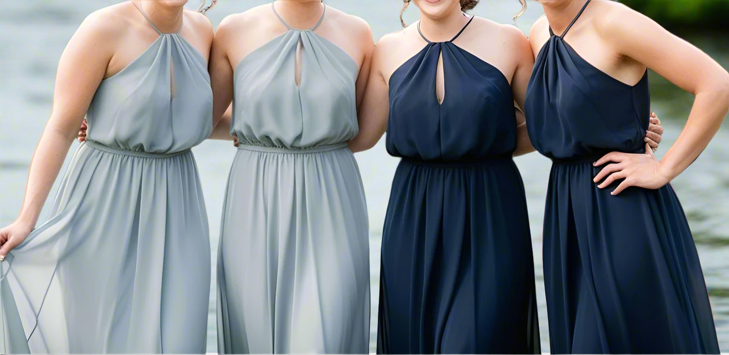 dusty blue and navy bridesmaids dresses