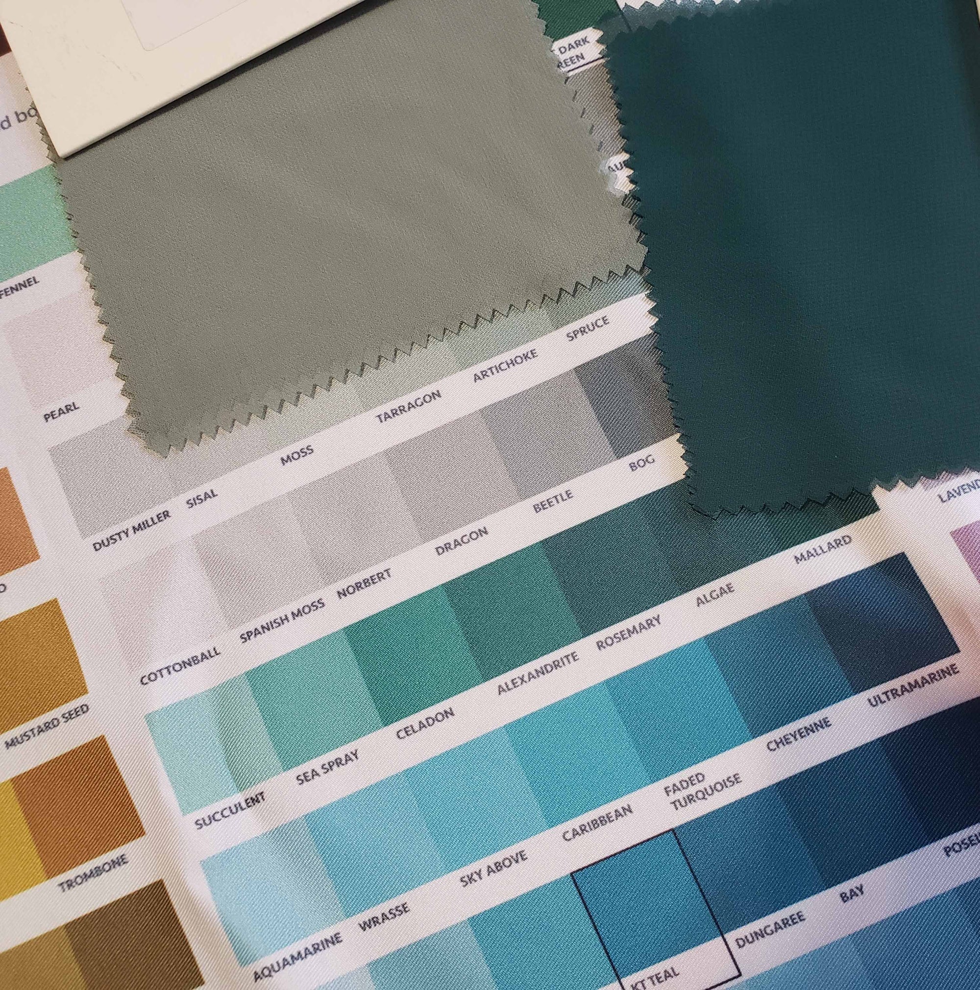 Colormatch chart with bridesmaids swatches laying on top