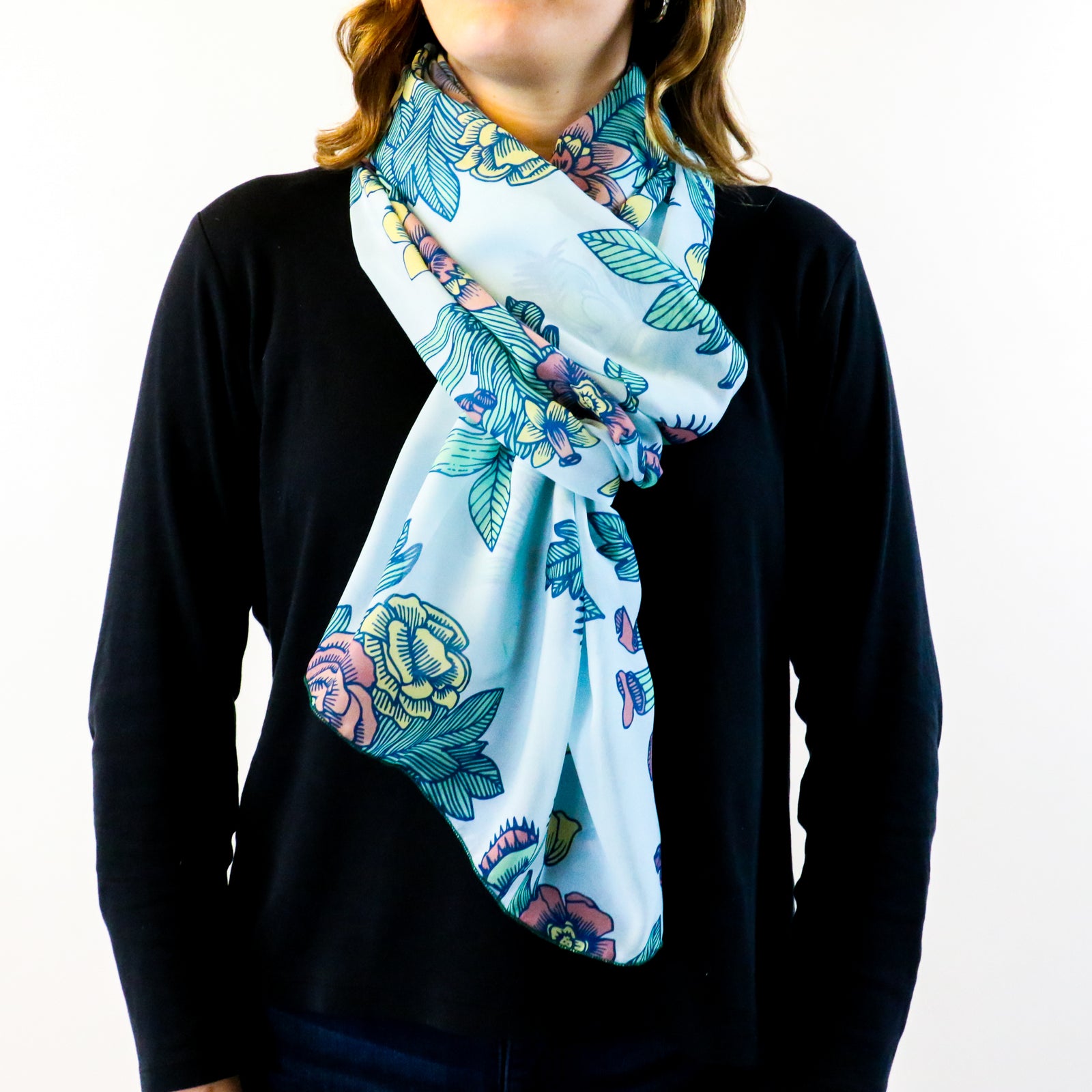 Tattoo Floral Rectangle Scarf - Front View - Knotty Tie Co.