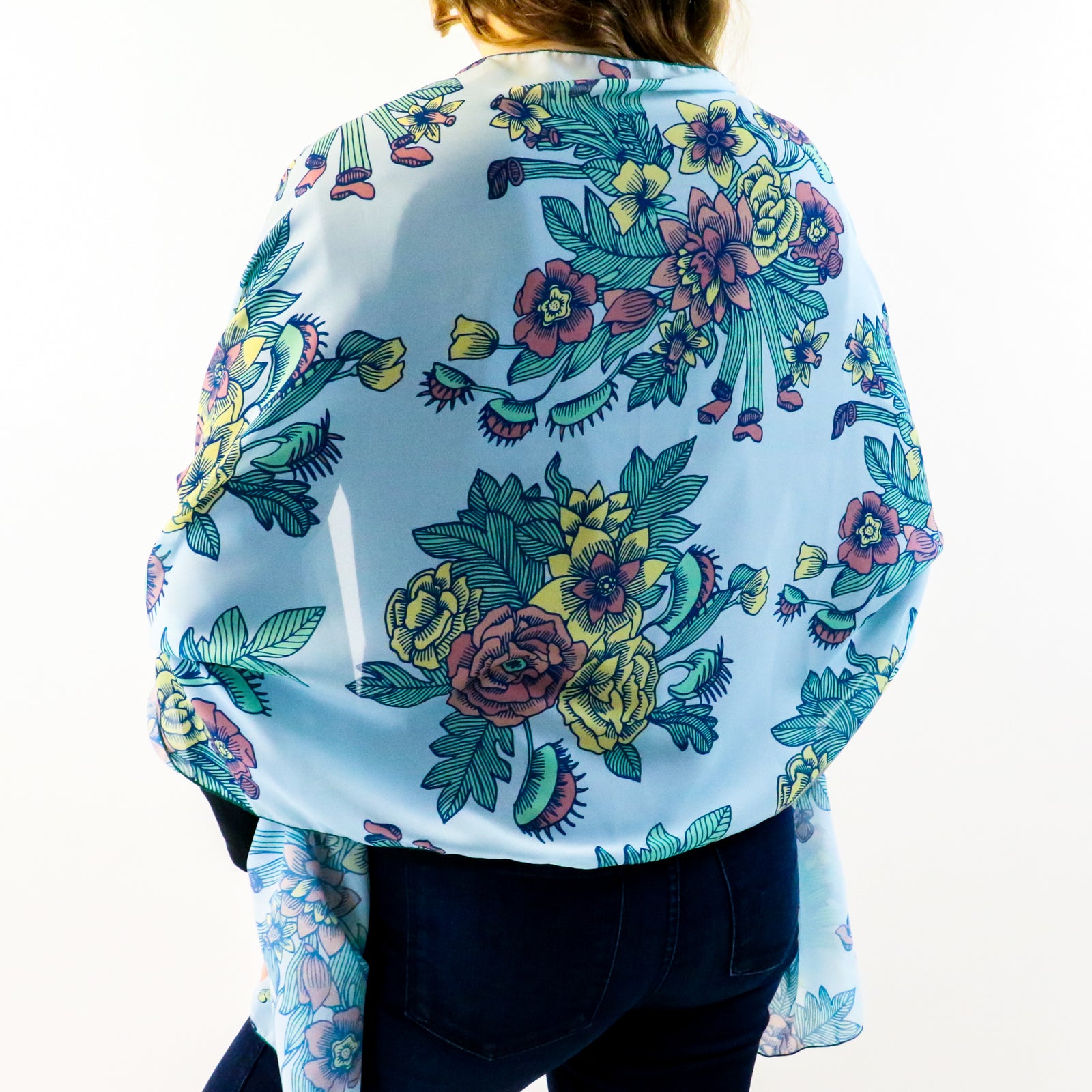 Tattoo Floral Rectangle Scarf - Front View - Knotty Tie Co.