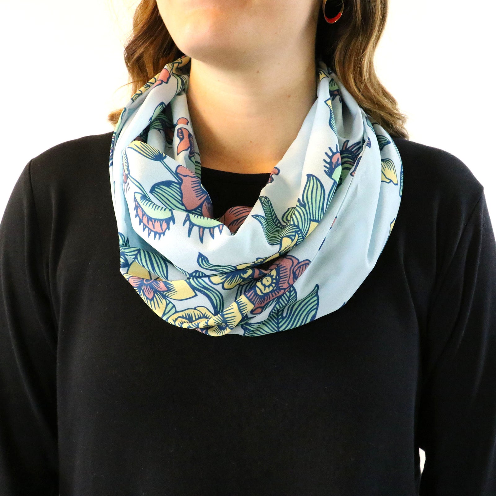 Tattoo Floral Infinity Scarf - Front View - Knotty Tie Co.