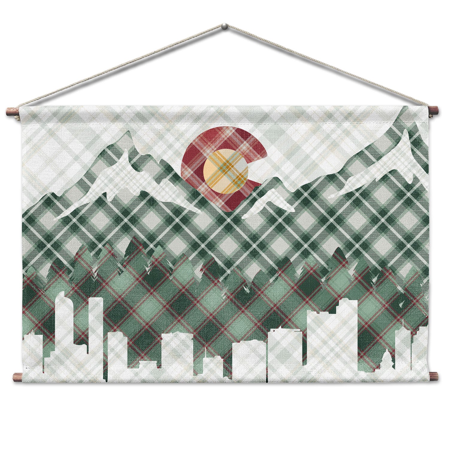 Denver Skyline Plaid Landscape Wall Hanging - Natural - Knotty Tie Co.