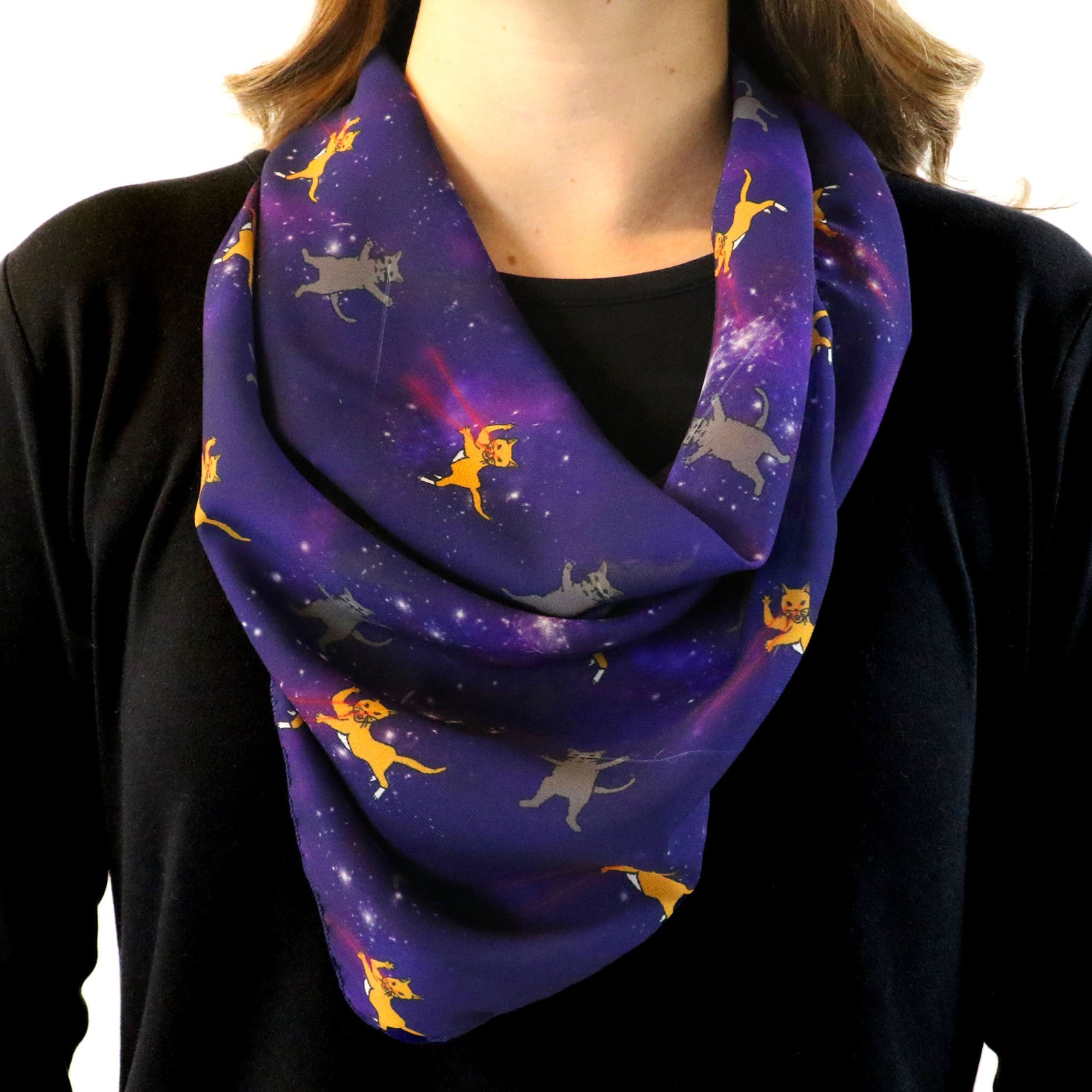 Laser Cats Square Scarf - Tied Bandana Style - Knotty Tie Co.