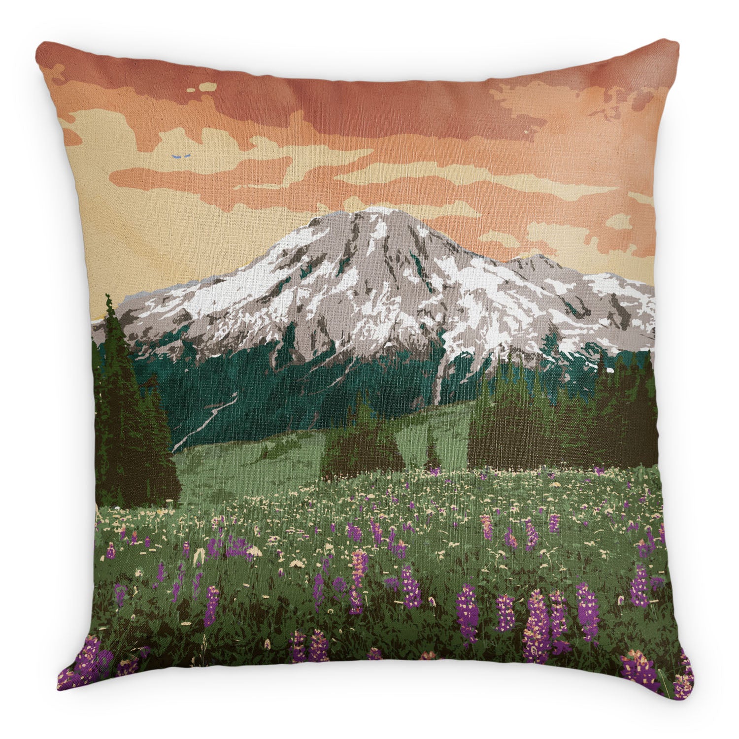 Mount Rainier National Park Abstract Square Pillow - Linen -  - Knotty Tie Co.