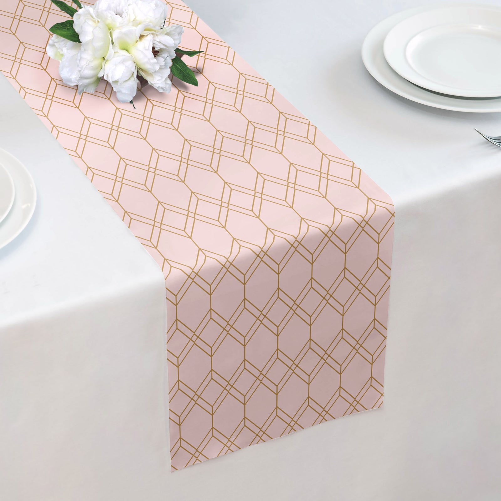 Arcadia Geometric Table Runner - Over Table Edge - Knotty Tie Co.