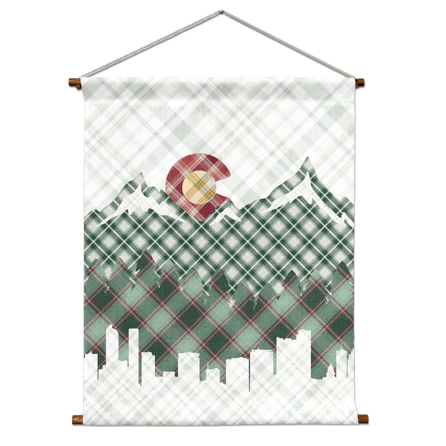 Denver Skyline Plaid Portrait Wall Hanging - Natural - Knotty Tie Co.