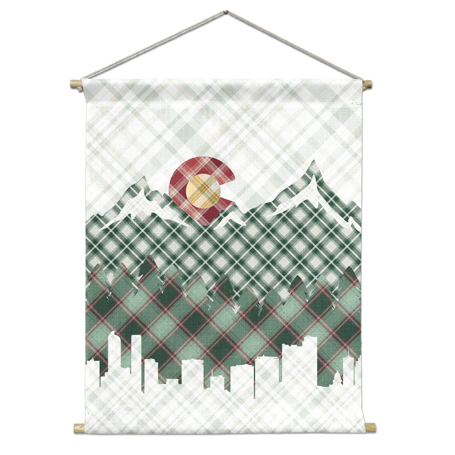 Denver Skyline Plaid Portrait Wall Hanging - Natural - Knotty Tie Co.