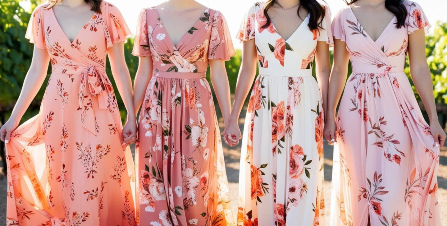 Women wearing mixed and matched floral patterned dresses