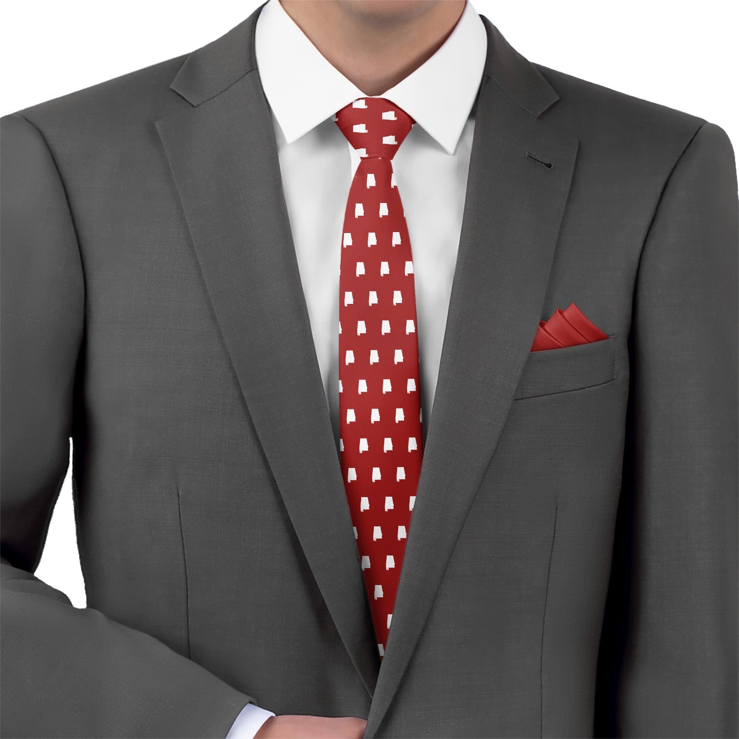 Alabama State Outline Necktie - Matching Pocket Square - Knotty Tie Co.
