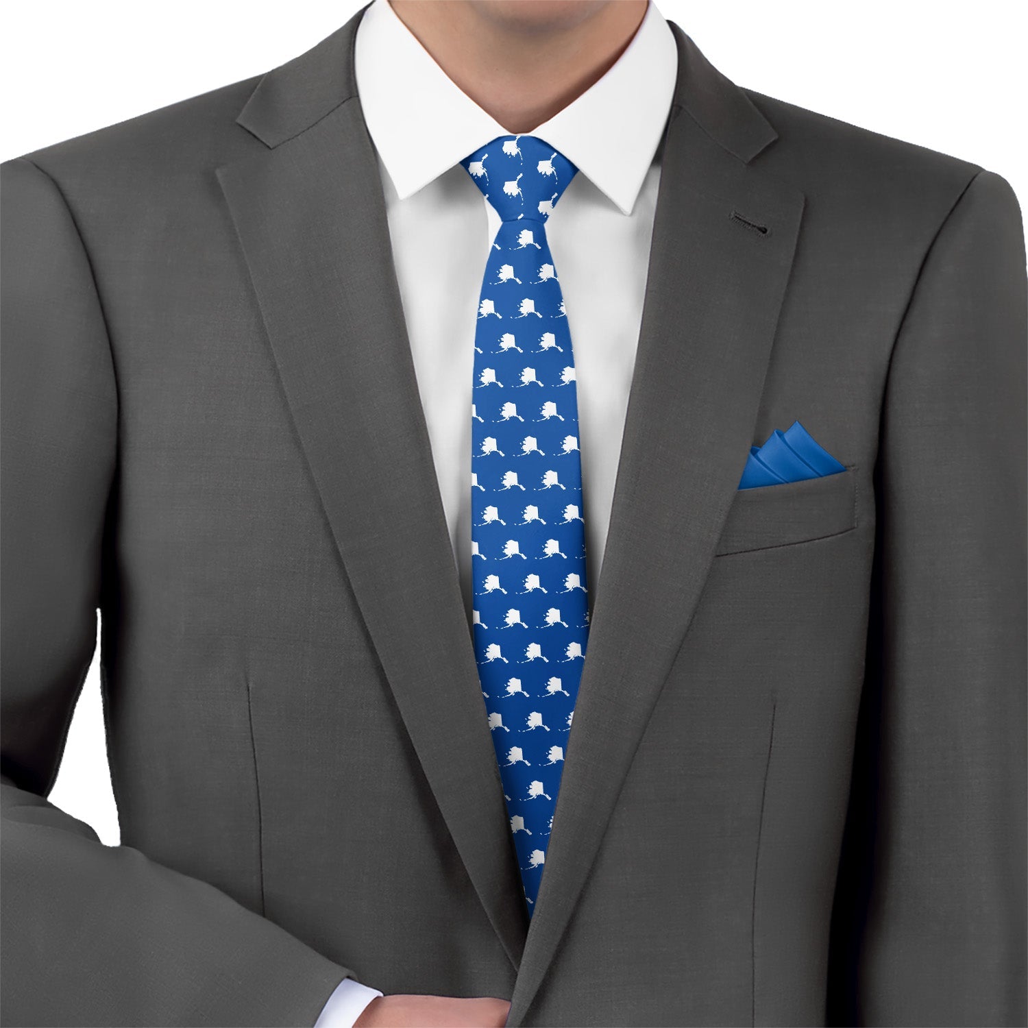 Alaska State Outline Necktie - Matching Pocket Square - Knotty Tie Co.