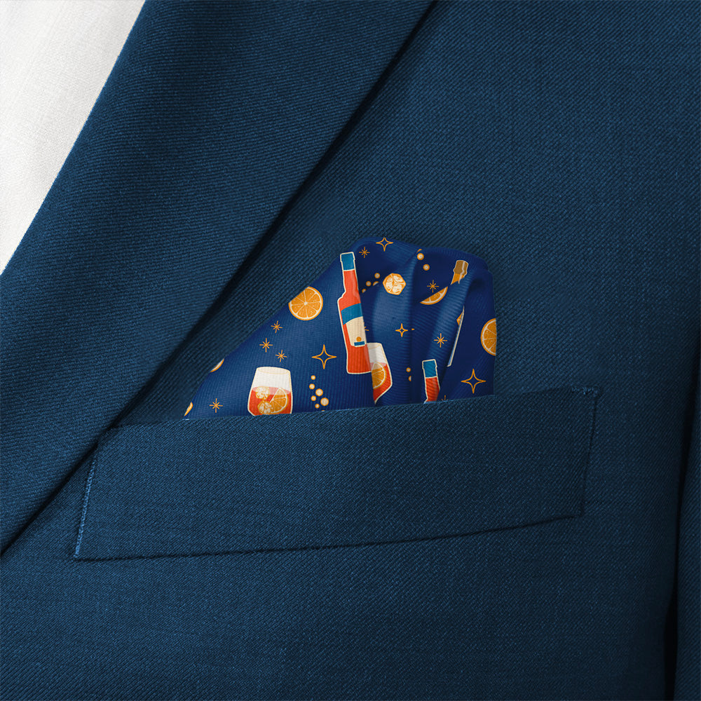 Aperol Spritz Pocket Square - Wave Fold - Knotty Tie Co.