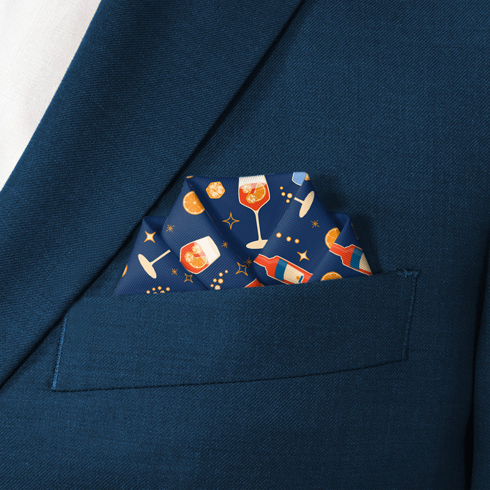 Aperol Spritz Pocket Square - Scalloped Fold - Knotty Tie Co.