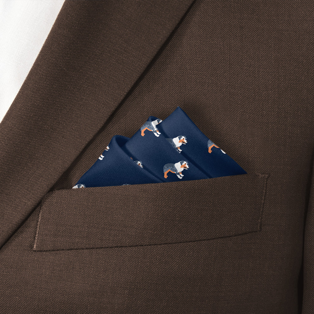 Australian Shepherd Pocket Square - Stairs Fold - Knotty Tie Co.