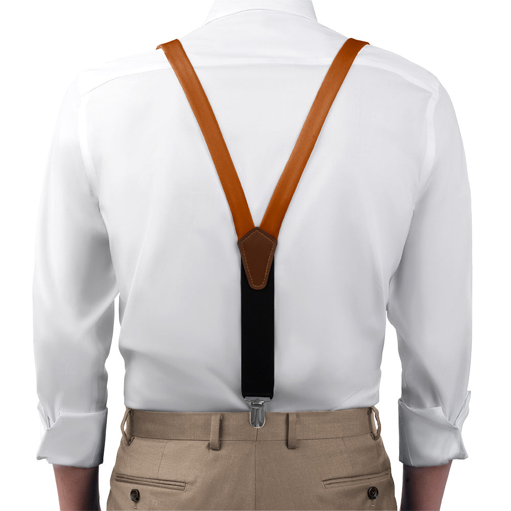 Azazie Burnt Orange Suspenders - On Model Front View - Knotty Tie Co.