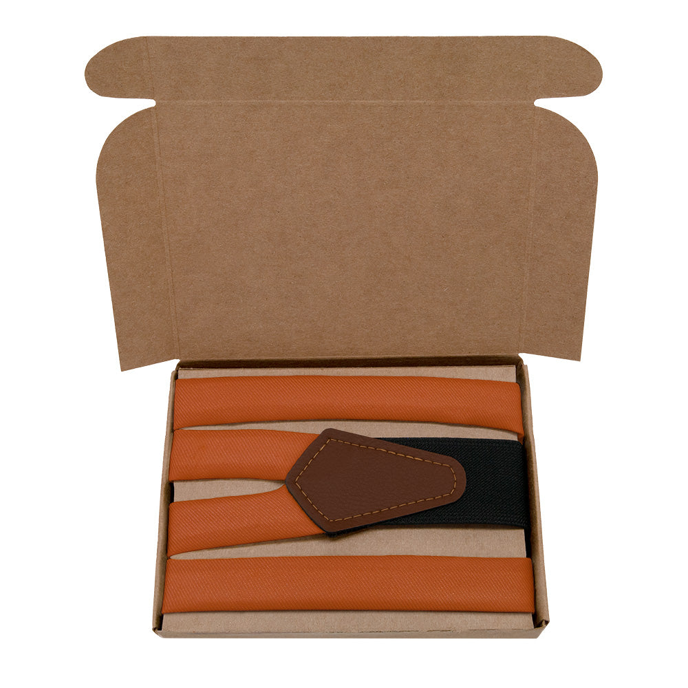 Azazie Burnt Orange Suspenders - Kraft Gift Box Packaging - Knotty Tie Co.