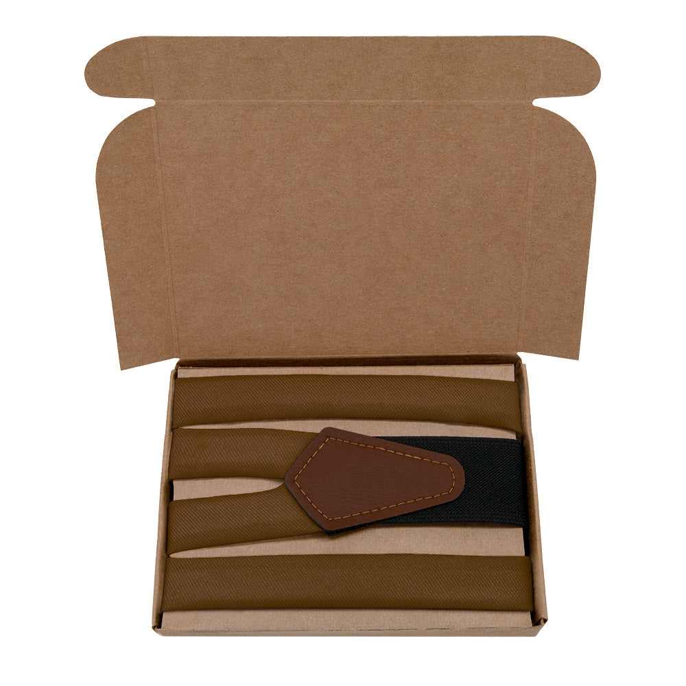 Azazie Espresso Suspenders - Kraft Gift Box Packaging - Knotty Tie Co.