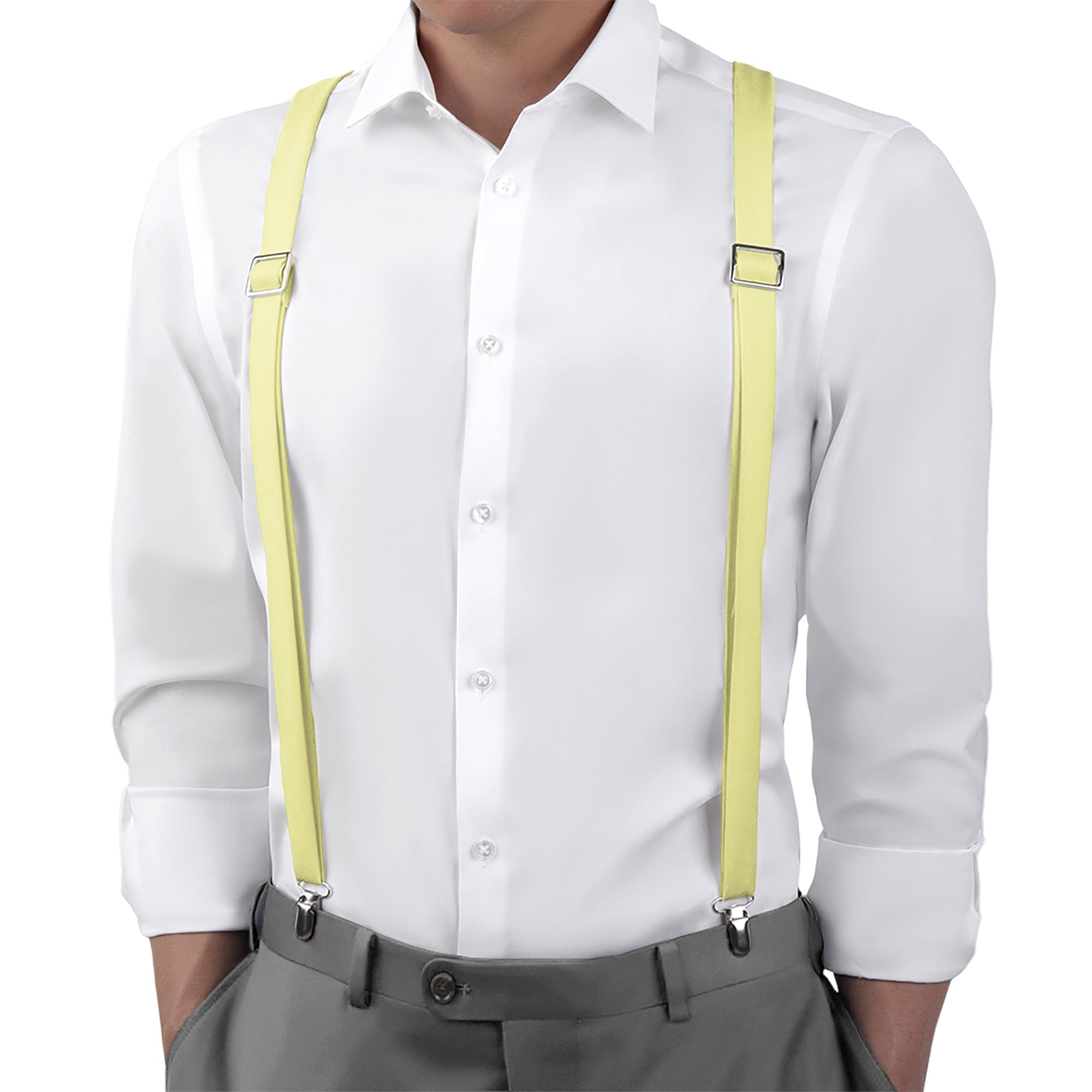 Azazie Lemon Sorbet Suspenders - On Model Back View - Knotty Tie Co.