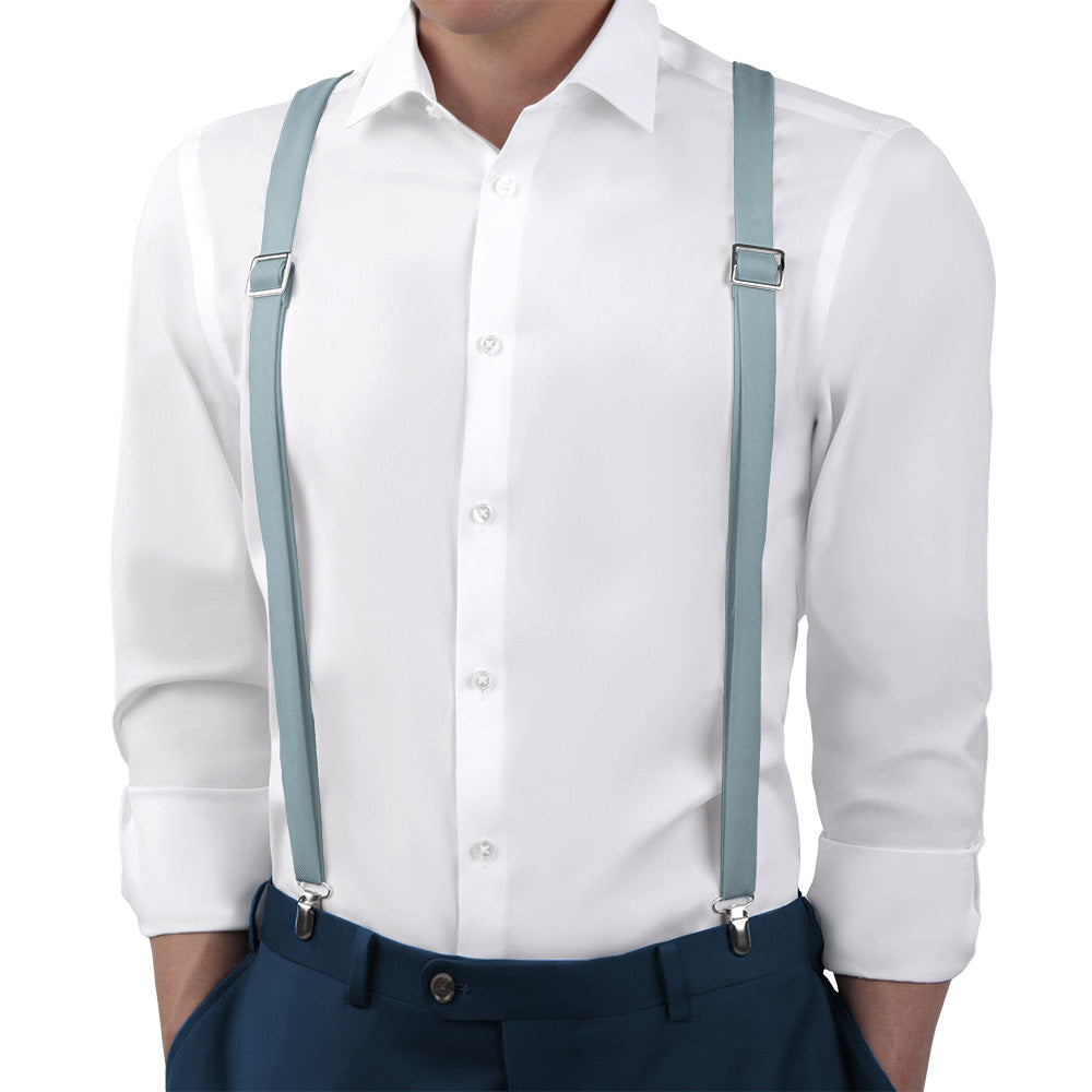 Azazie Moody Blue Suspenders - On Model Back View - Knotty Tie Co.