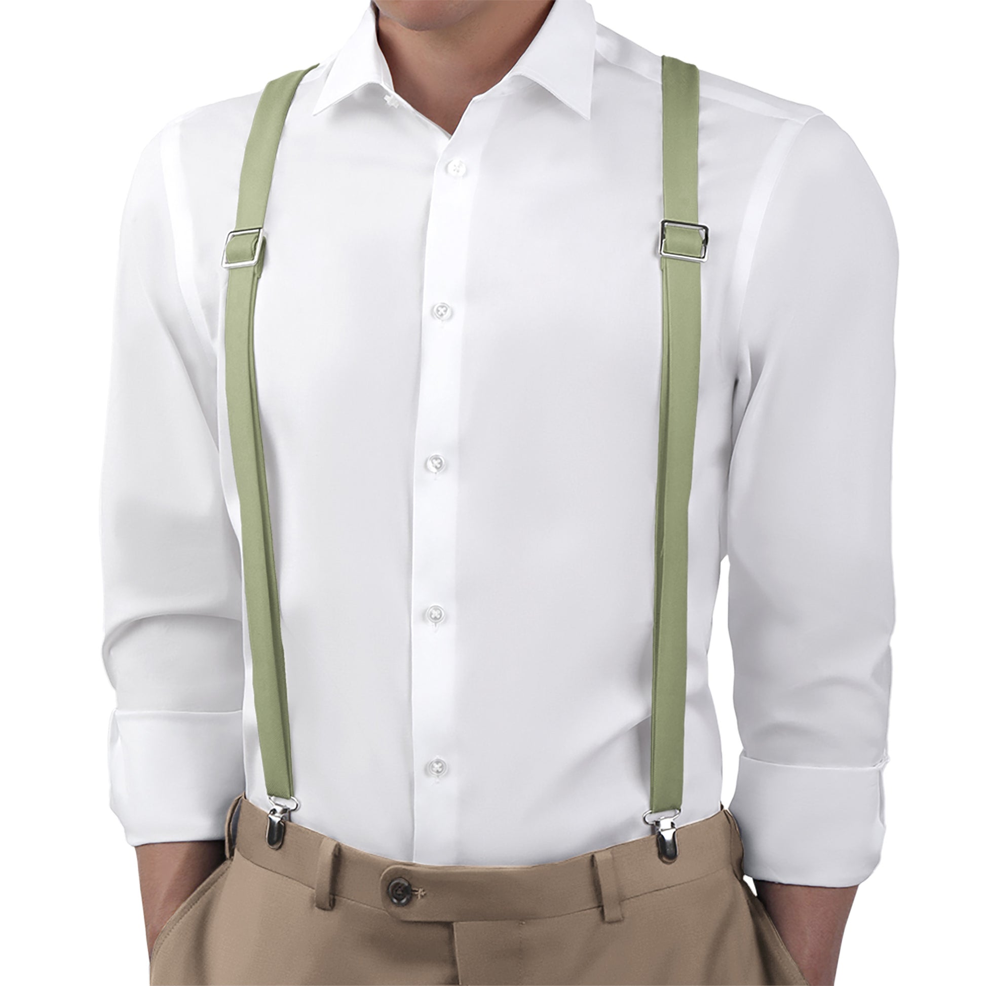 Azazie Moss Green Suspenders - On Model Back View - Knotty Tie Co.