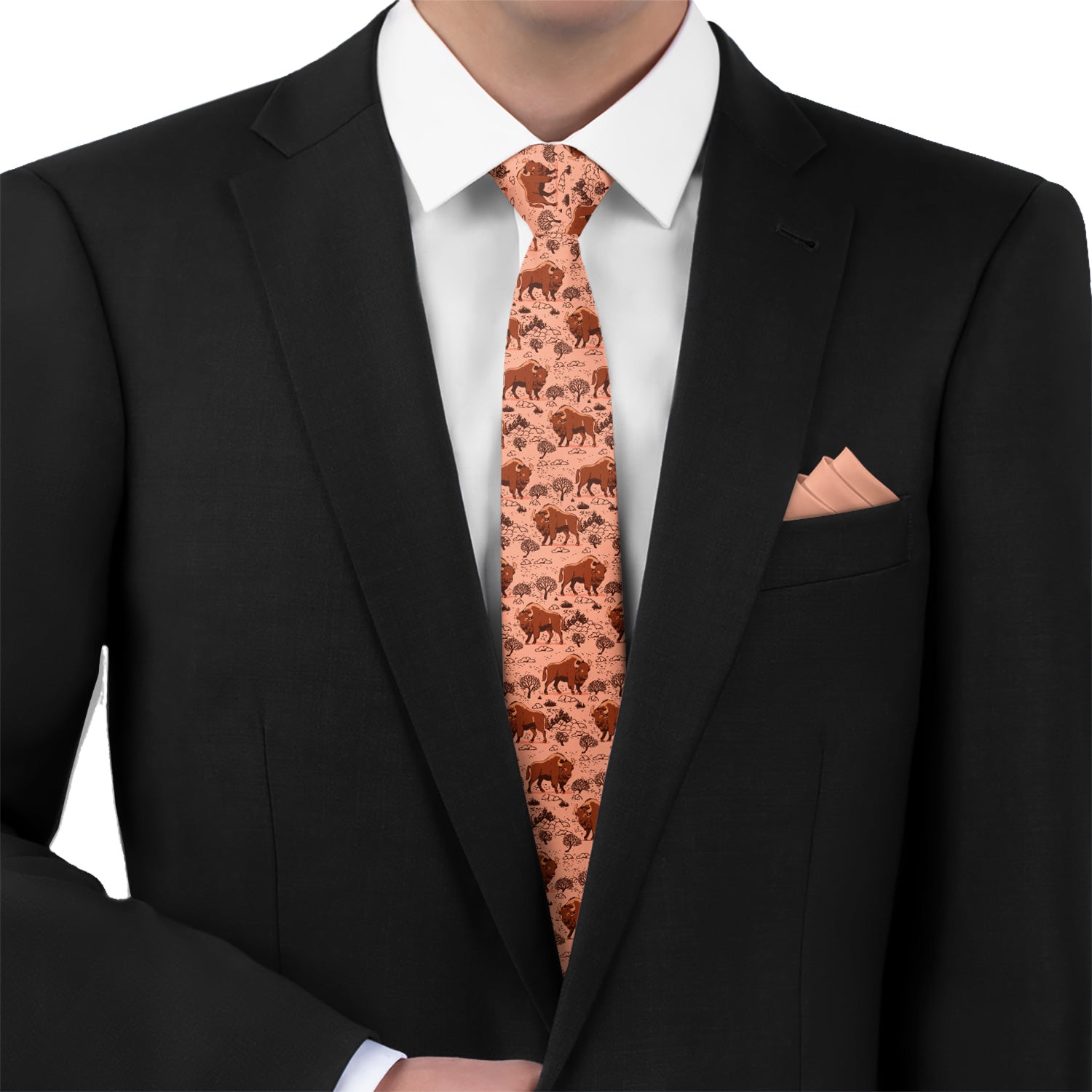 Basin Bison Necktie - Matching Pocket Square - Knotty Tie Co.