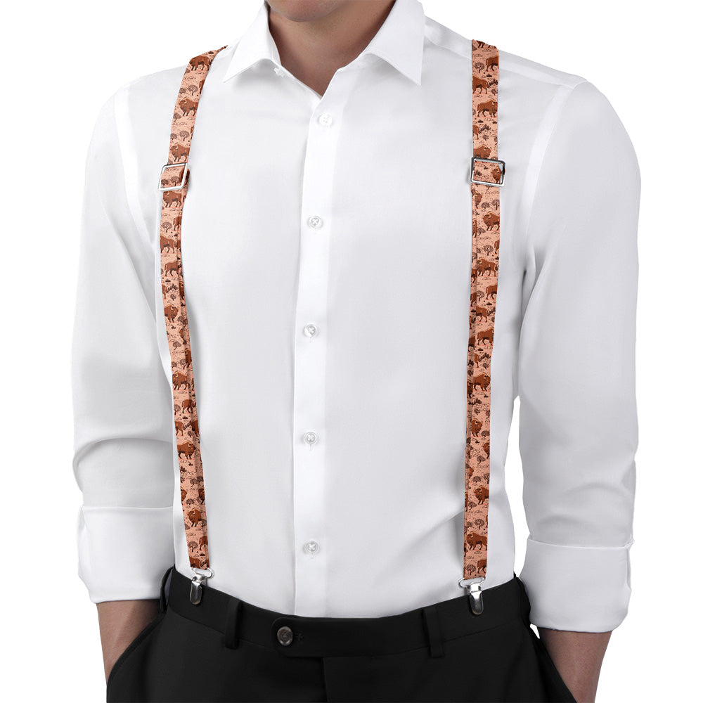 Basin Bison Suspenders - On Model Back View - Knotty Tie Co.