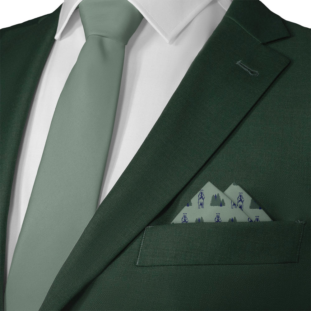Bear in the Woods Pocket Square - Matching Necktie- Knotty Tie Co.