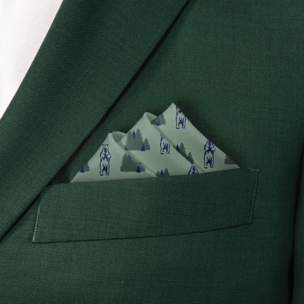 Bear in the Woods Pocket Square - Stairs Fold - Knotty Tie Co.