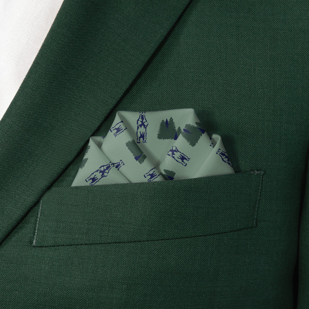 Bear in the Woods Pocket Square - Scalloped Fold - Knotty Tie Co.