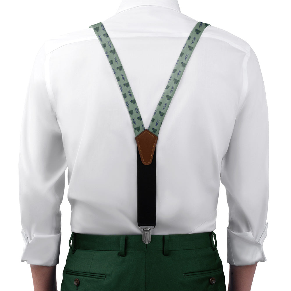 Bear in the Woods Suspenders - On Model Front View - Knotty Tie Co.