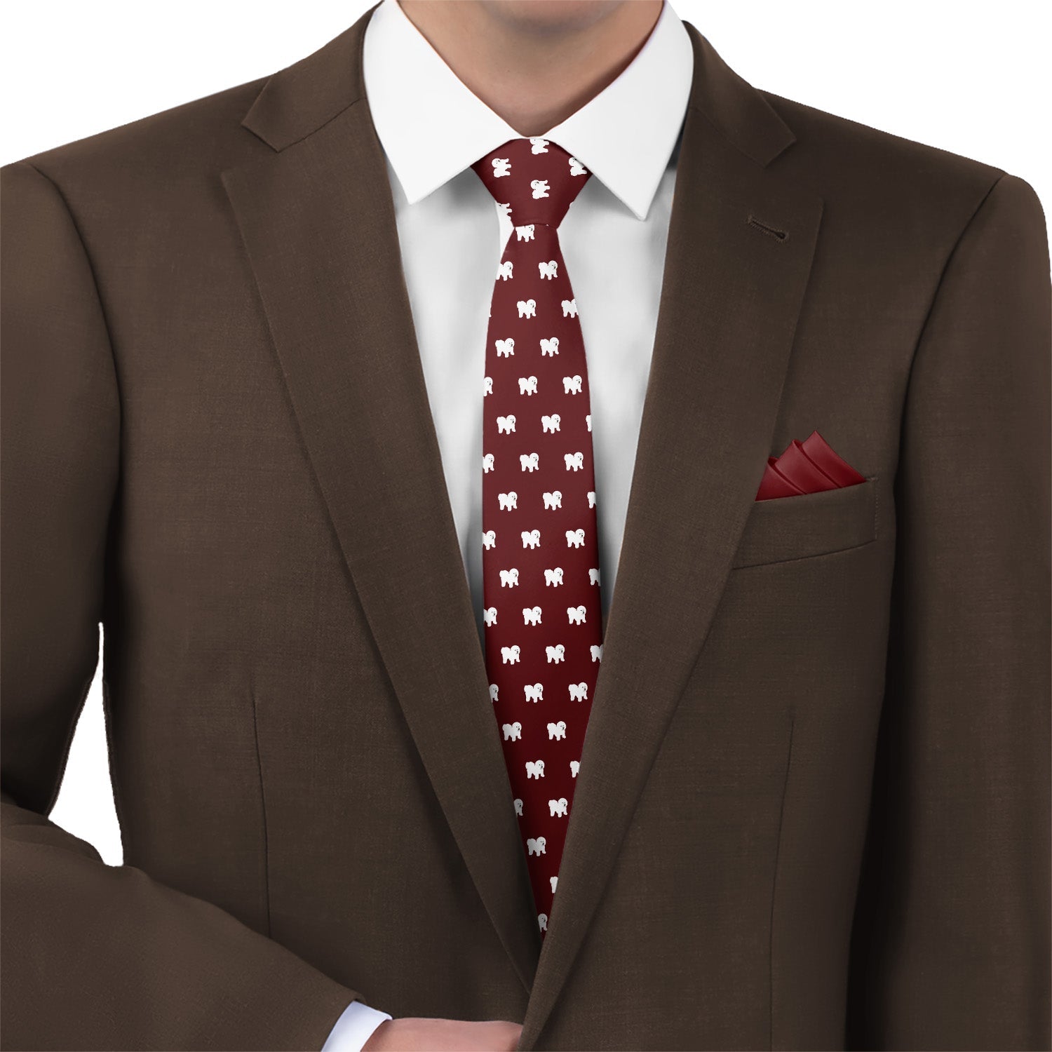 Bichon Frise Necktie - Matching Pocket Square - Knotty Tie Co.