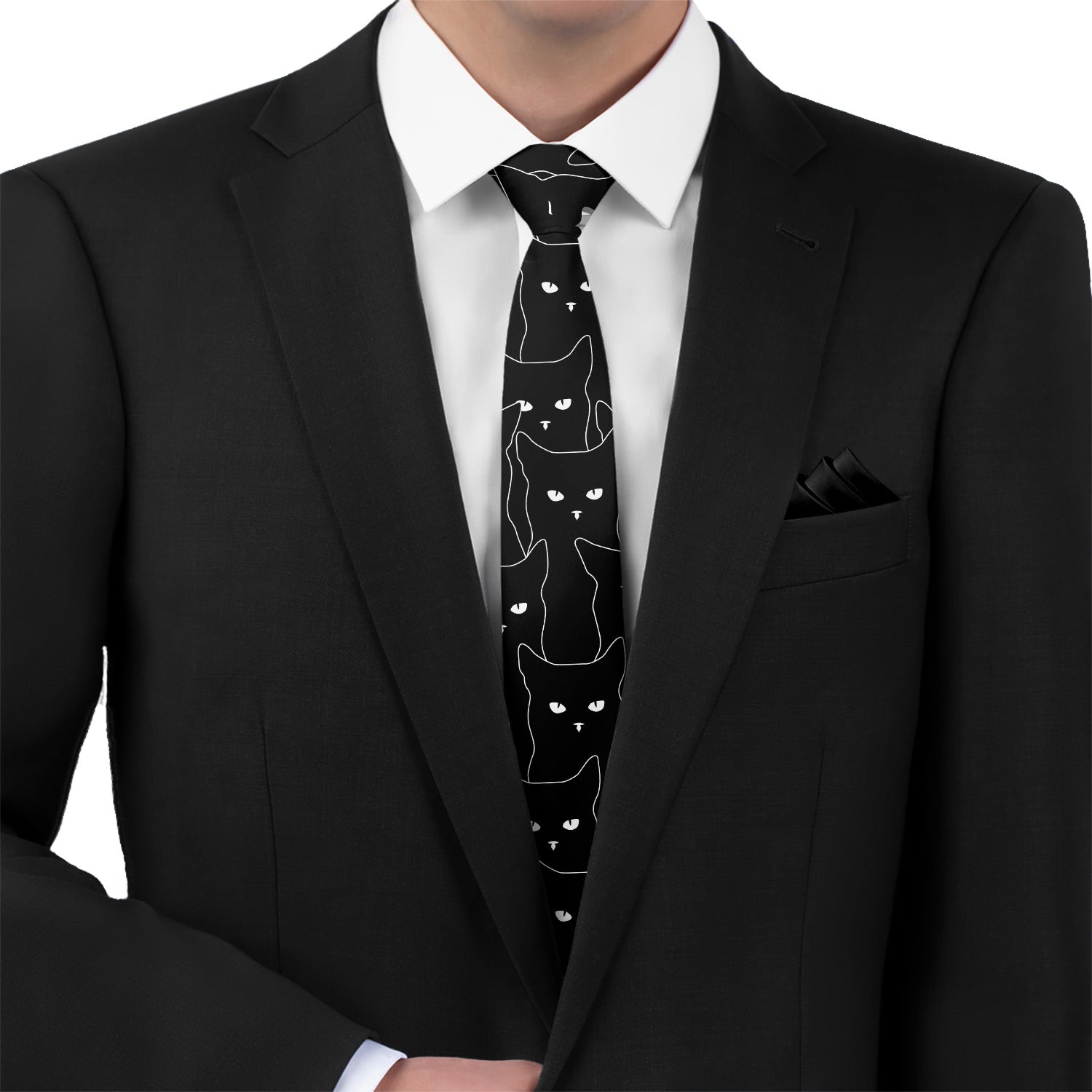 Black Cats Necktie - Matching Pocket Square - Knotty Tie Co.