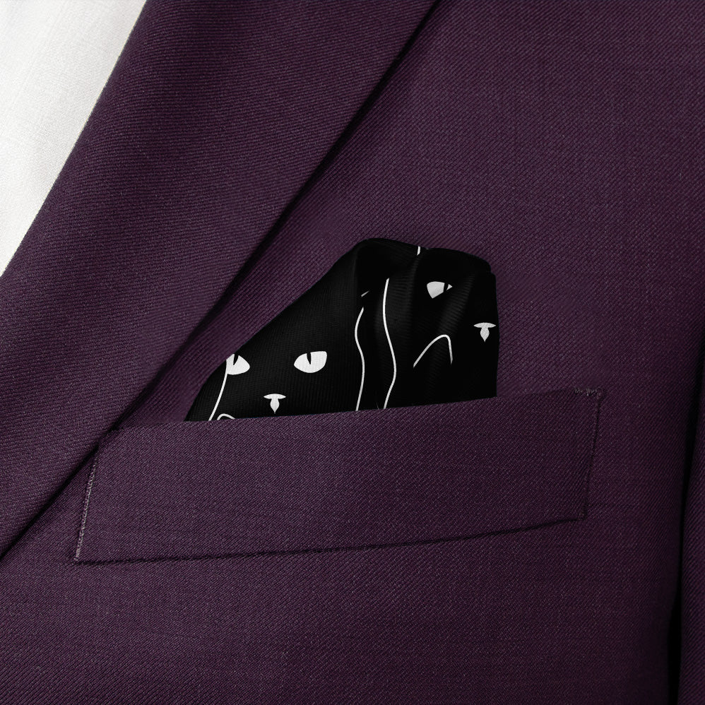 Black Cats Pocket Square - Wave Fold - Knotty Tie Co.