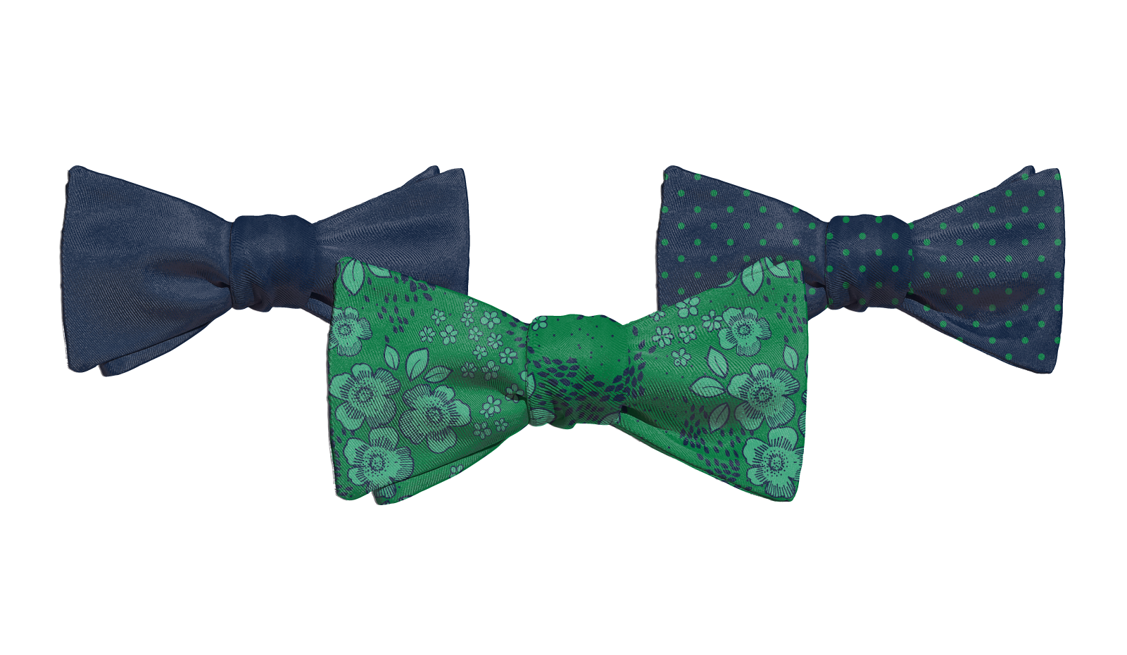 Three custom wedding bowties floral dots and solid color