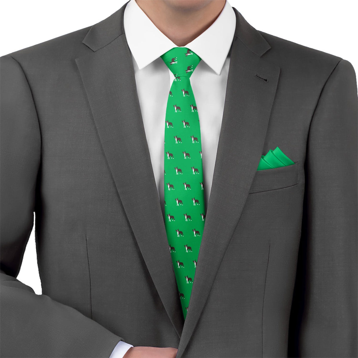 Boston Terrier Necktie - Matching Pocket Square - Knotty Tie Co.
