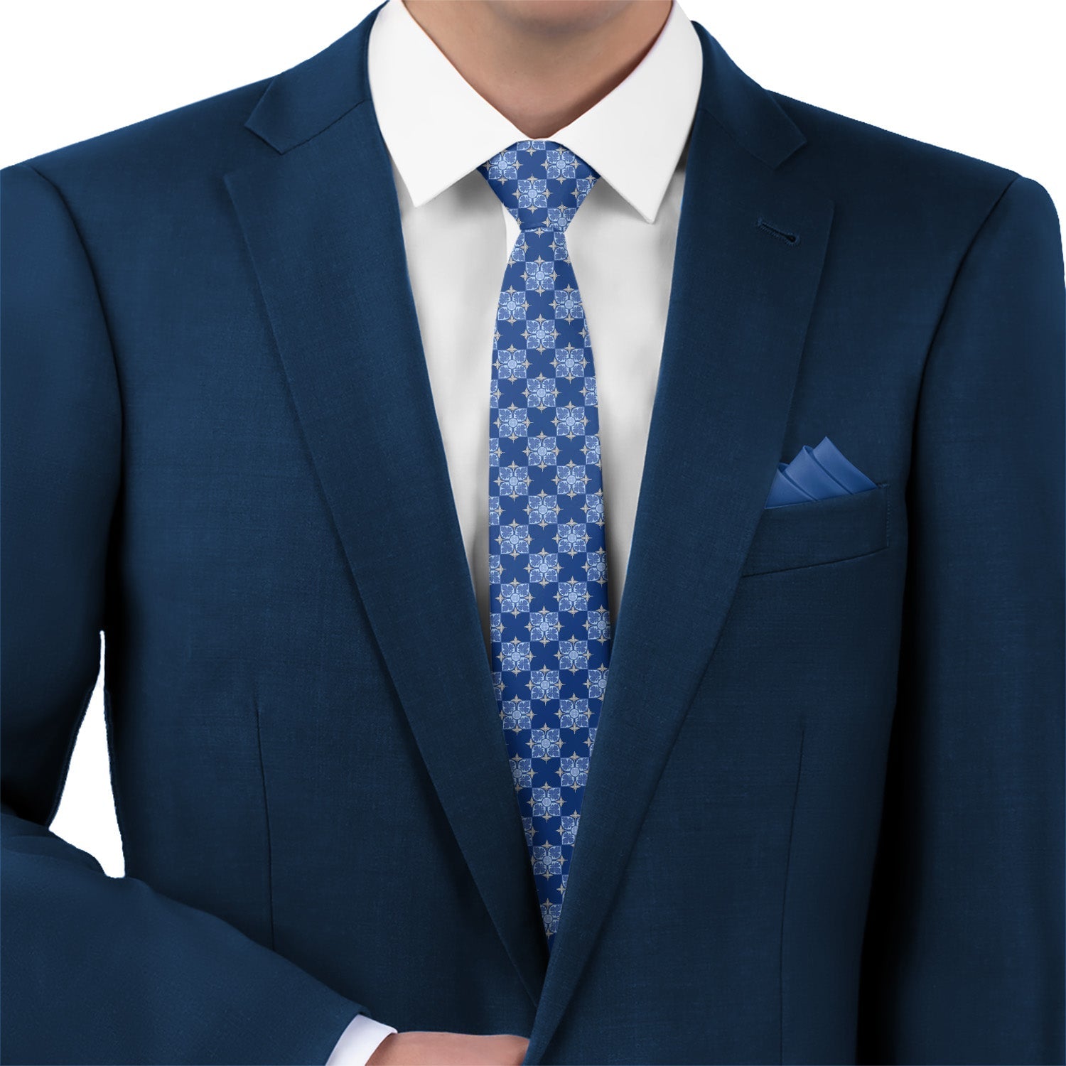Botanical Tile Necktie - Matching Pocket Square - Knotty Tie Co.