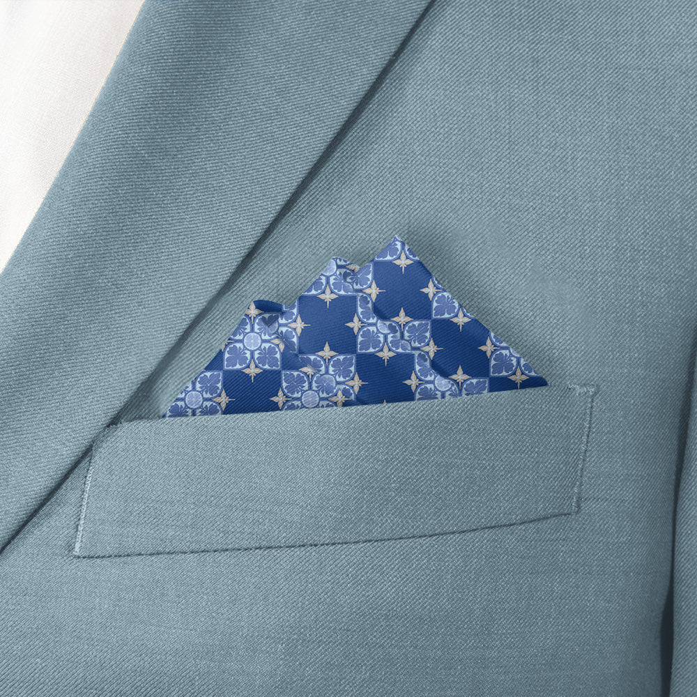 Botanical Tile Pocket Square - Stairs Fold - Knotty Tie Co.