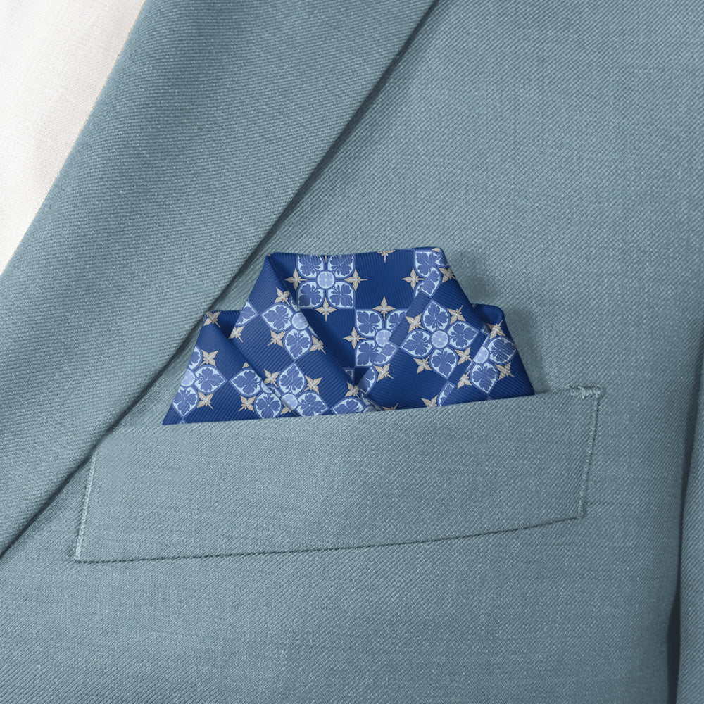 Botanical Tile Pocket Square - Scalloped Fold - Knotty Tie Co.