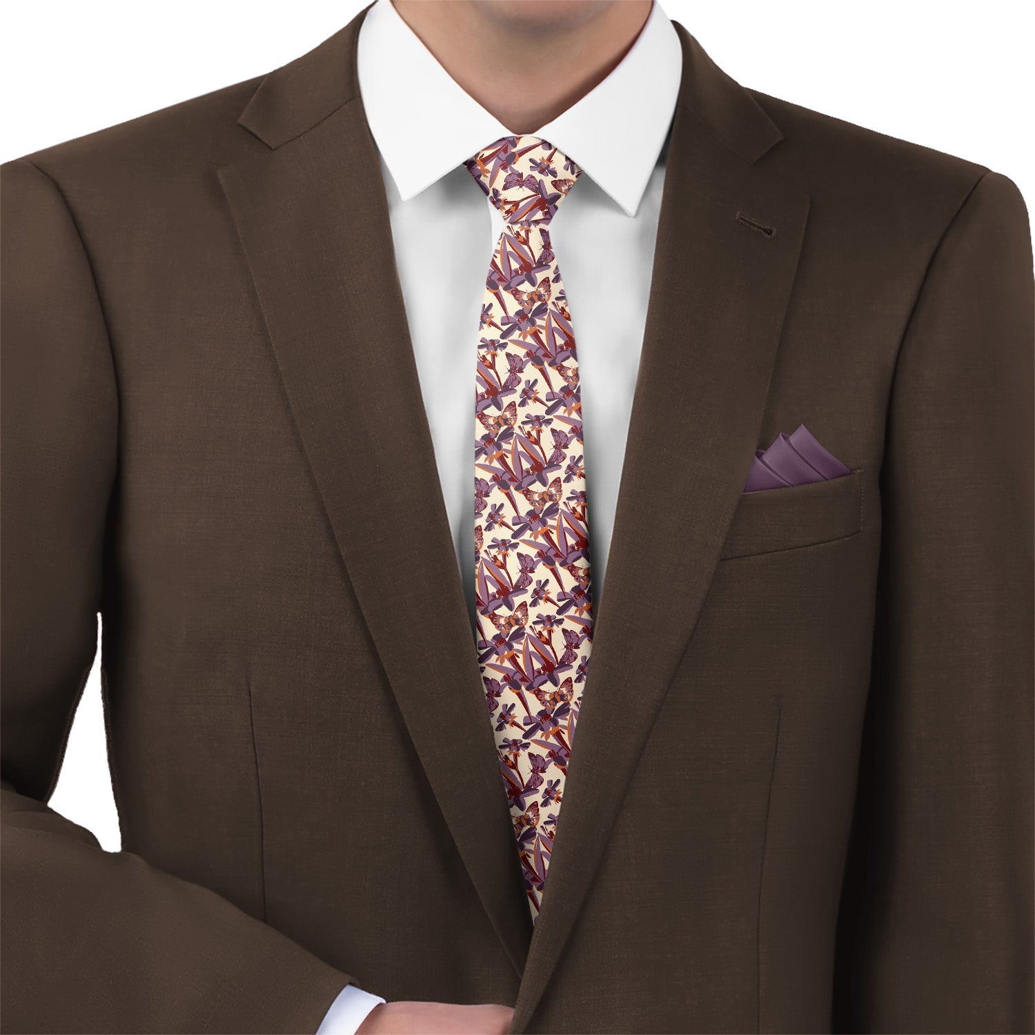 Butterfly Floral Necktie - Matching Pocket Square - Knotty Tie Co.