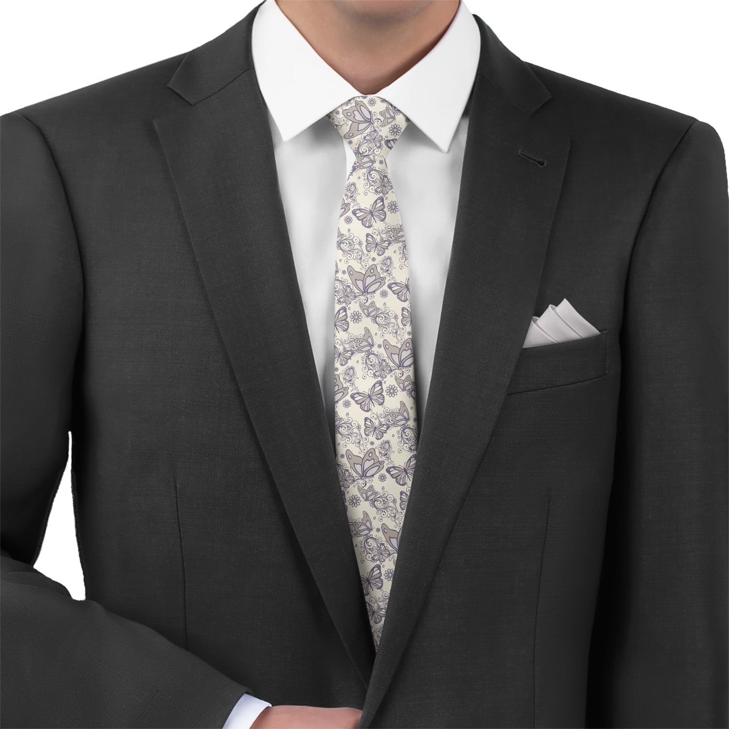 Butterfly Flutter Necktie - Matching Pocket Square - Knotty Tie Co.