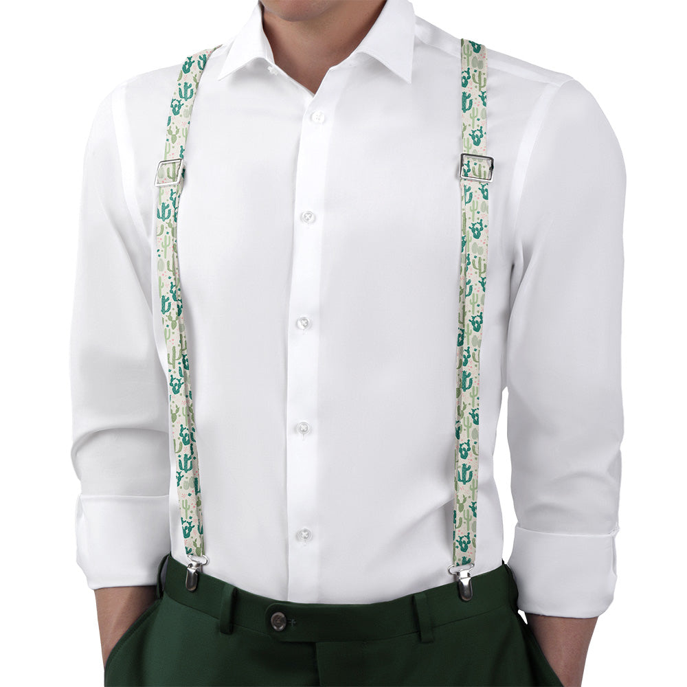 Cactus Party Suspenders - On Model Back View - Knotty Tie Co.