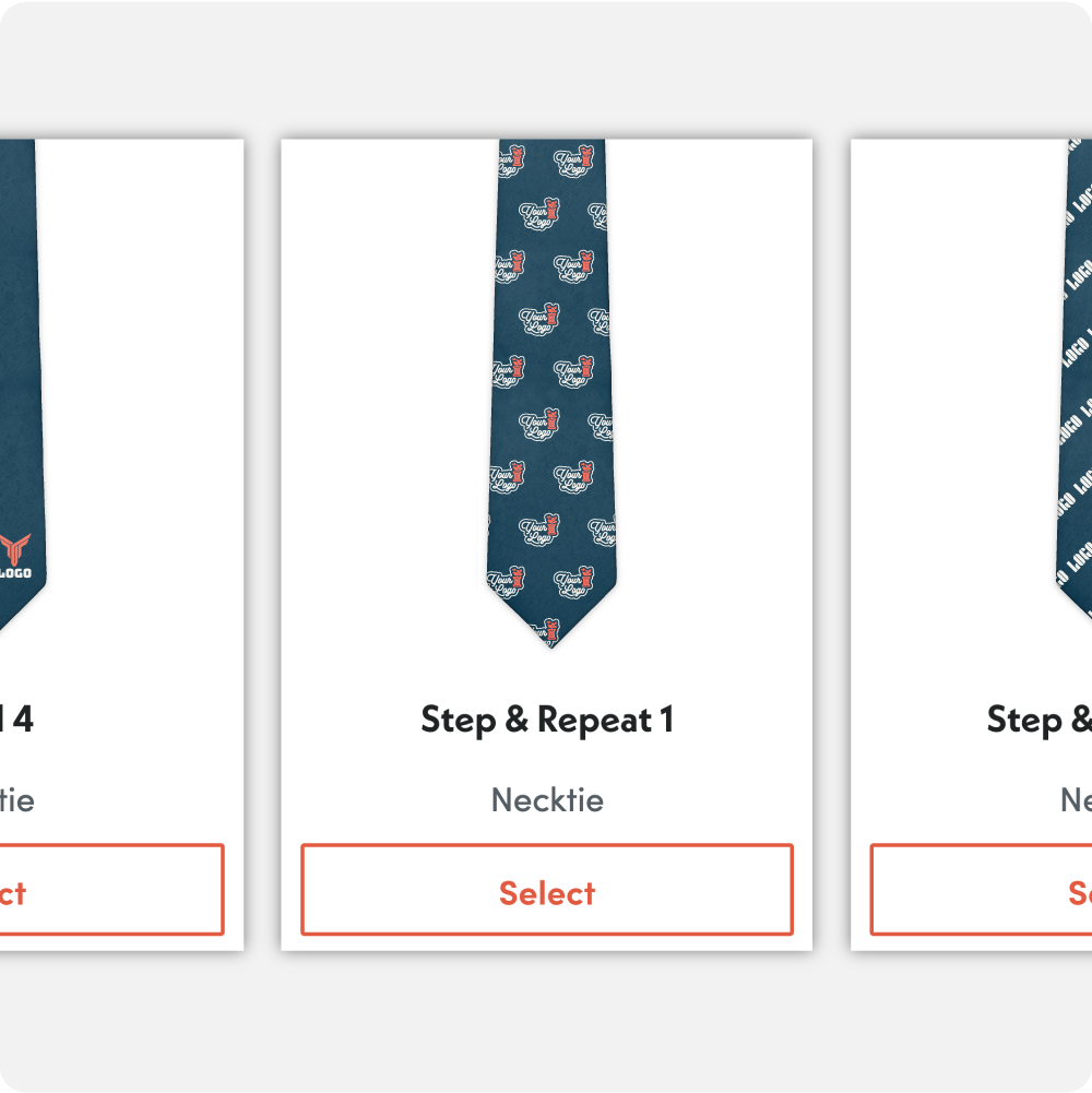 Selection of custom necktie designs to choose from in design request form