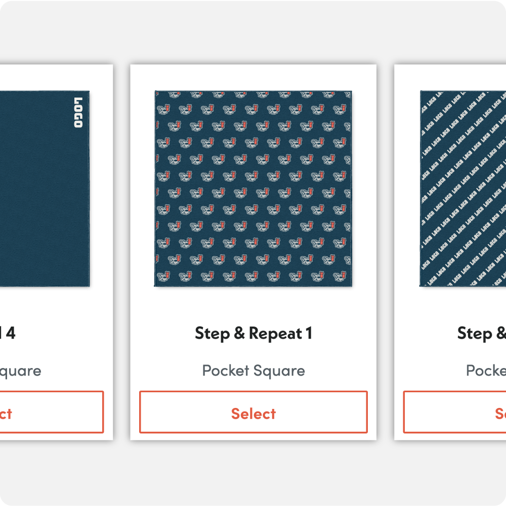 Three patterned pocket square designs on a white background with 'Logo' branding.