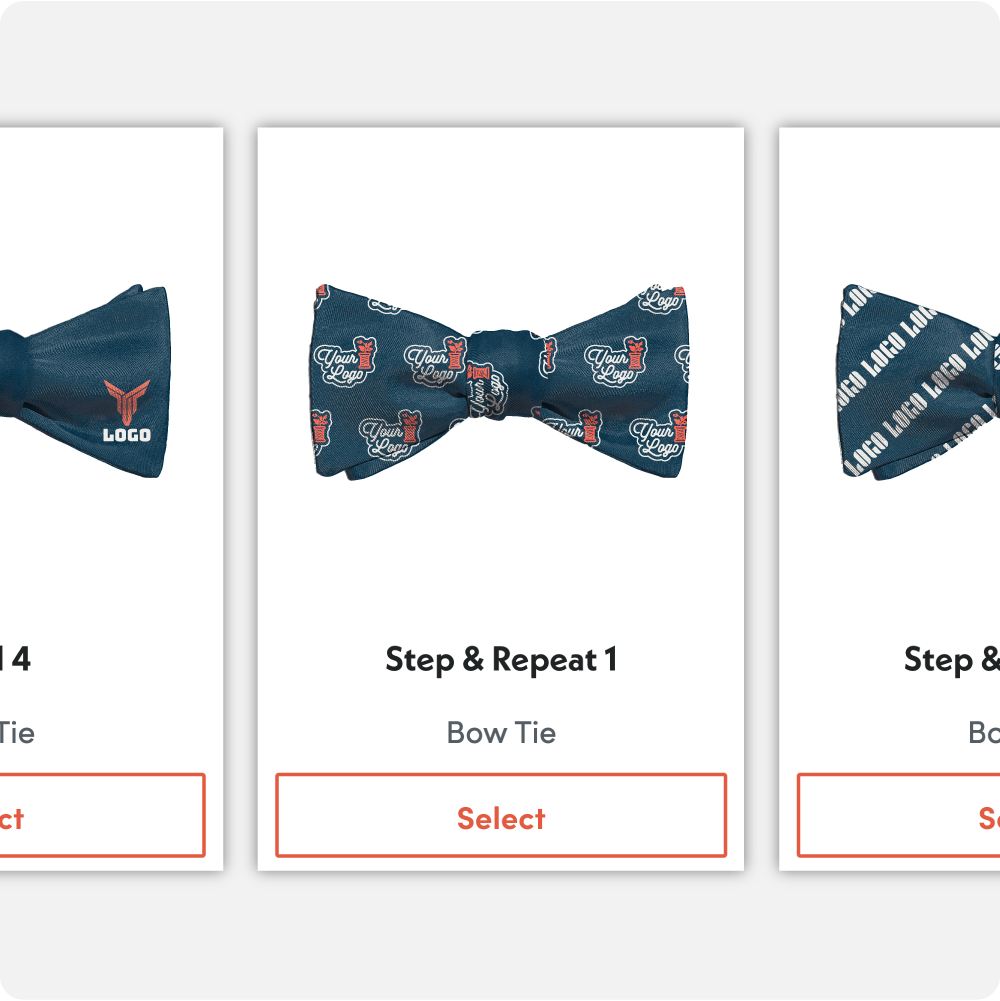 Three images of a logo bow tie designs on a white background